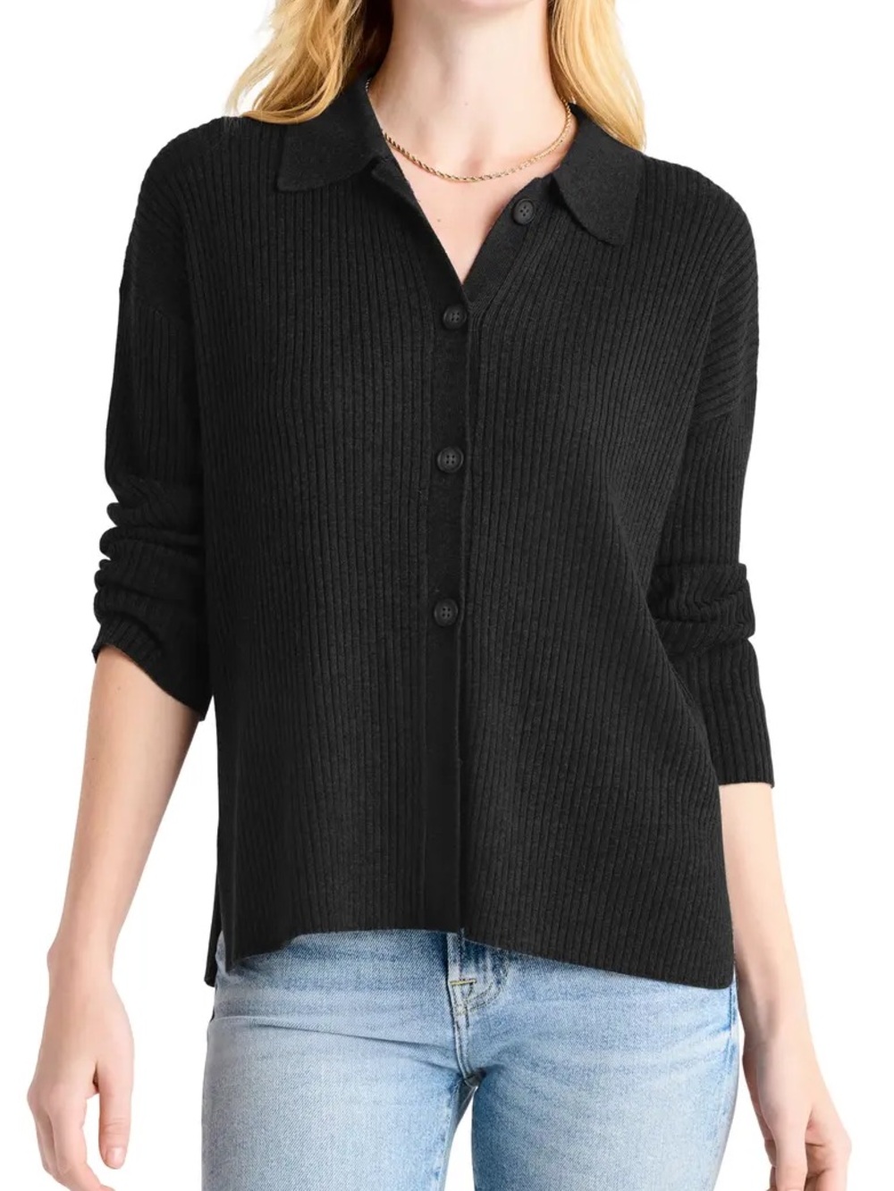 Splendid Georgio Polo Cardigan and Ribbed Button-Up Cardigan Sweater in Black XS